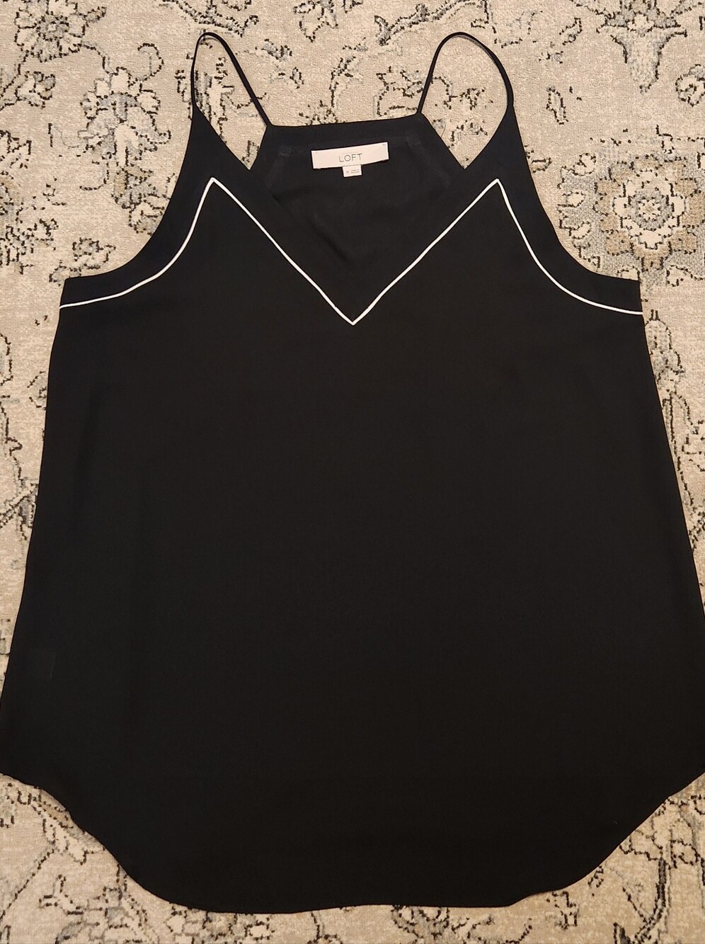 LOFT Black Spaghetti-Strap Tank with White Piping